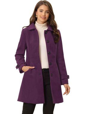 Women's Purple Winter Overcoat Peter Pan Collar Single Breasted Pea Coat A-Line